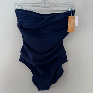 Kona Sol Twist-Front Swimsuit- Navy, Small
